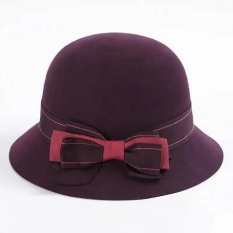 Осенне зимняя шляпа Колокол из 100% ной шерсти с бантом|wool fedora hats|fedora hatcloche hat |