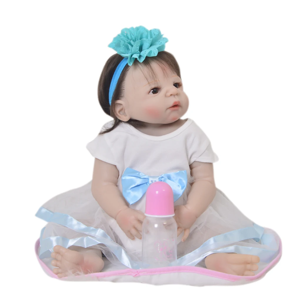 23 Inch Lifelike Reborn Girl Baby Doll Full Vinyl Body Handmade Silicone 57 cm Realistic Dolls Kids Xmas Gifts Fiber Hair | Игрушки и