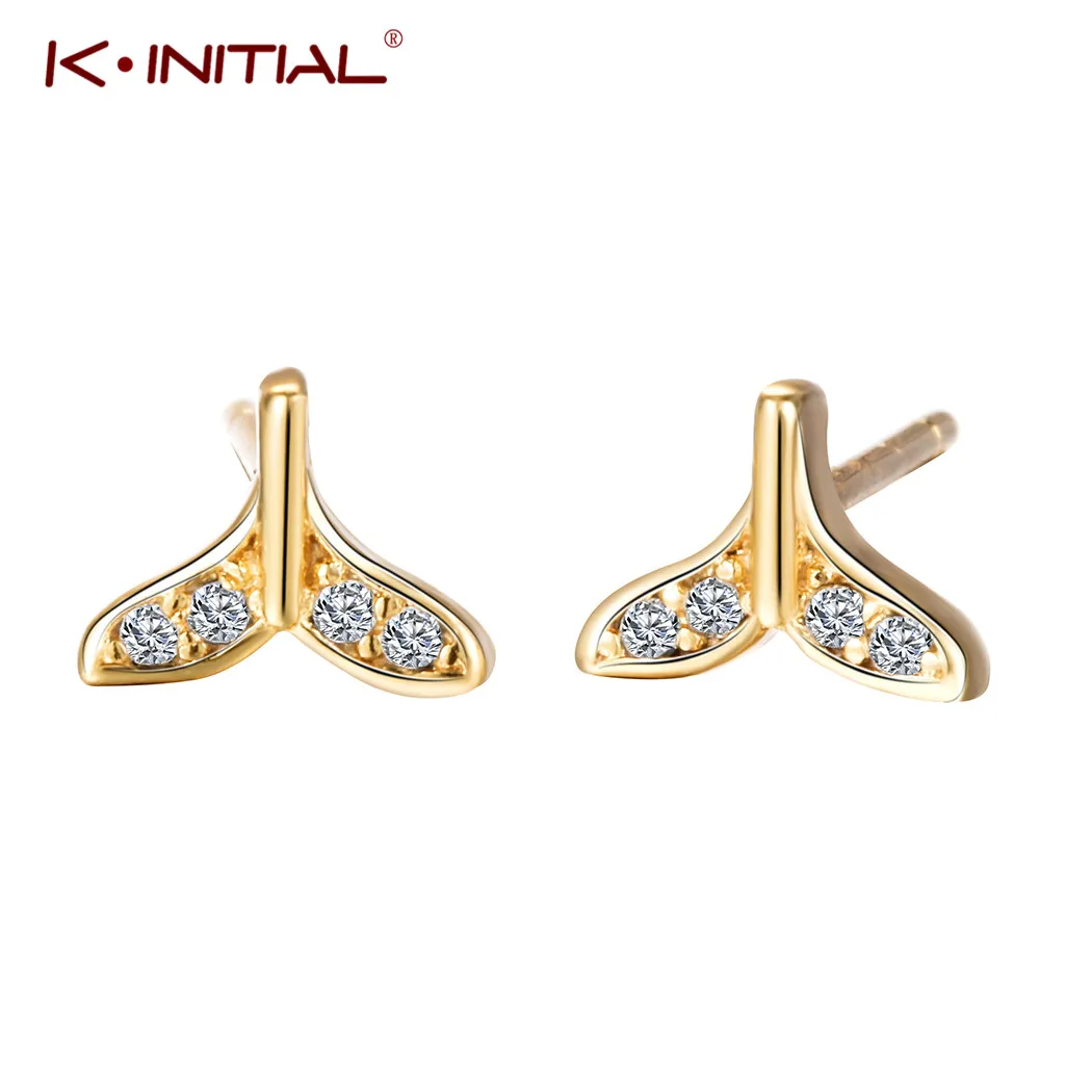 

Kinitial Fashion Tiny Whale Tail Earrings Crystal Animal Whale Fluke stud Earrings Beach Jewelry boucle d'oreille femme 2019