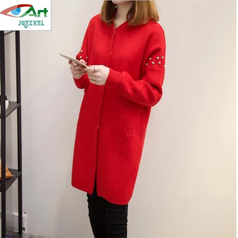 Новинка весна-осень 2019 свитер средней длины с бисером пальто Дамский кардиган