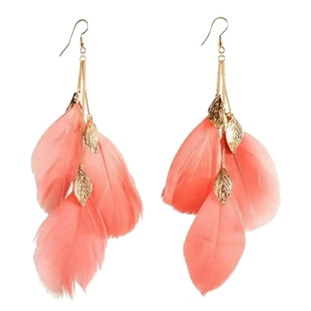 Женские серьги с листьями и перьями цвета розового золота 2020|feather drop earrings|feather
