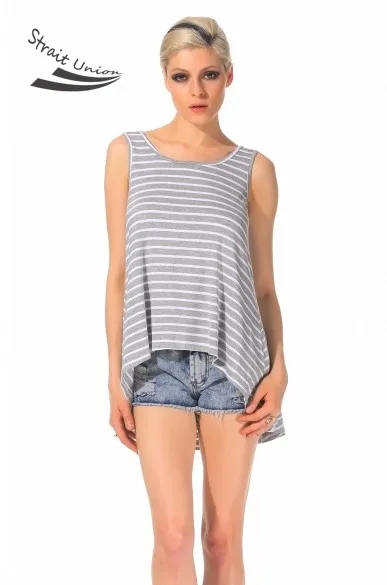 Новый стильный леди женщины мода полосатый рукавов о-образным шею майка 31 |