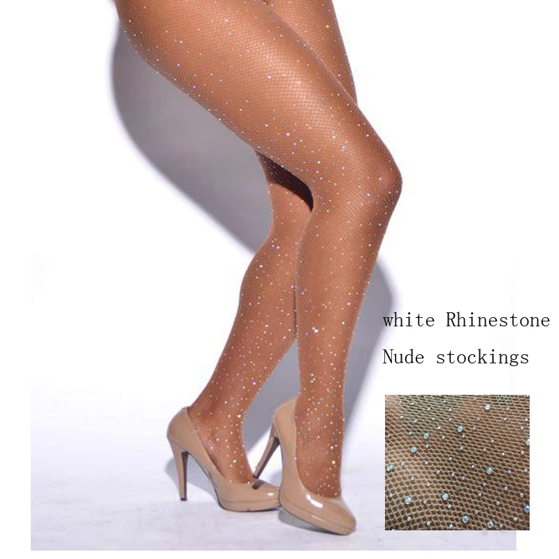white stone Nude Женские сексуальные чулки, колготки, блестящие стразы, сетчатые колготки, блестящие чулки трикотаж, женские колготки, Calcetines Mujer SW065 - Цвет: white stone Nude