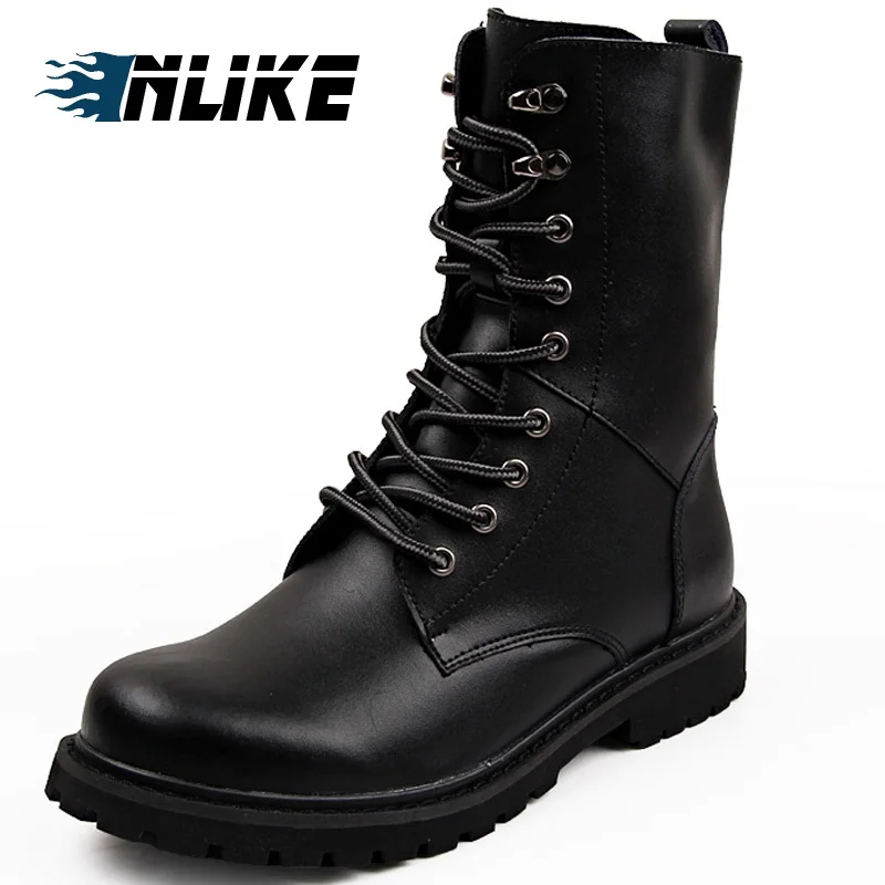 

INLIKE Men Big Size Motorcycle Boots Genuine Leather Cool Rivet Combat Army Men Boots Punk Goth Biker Men Leather Shoes