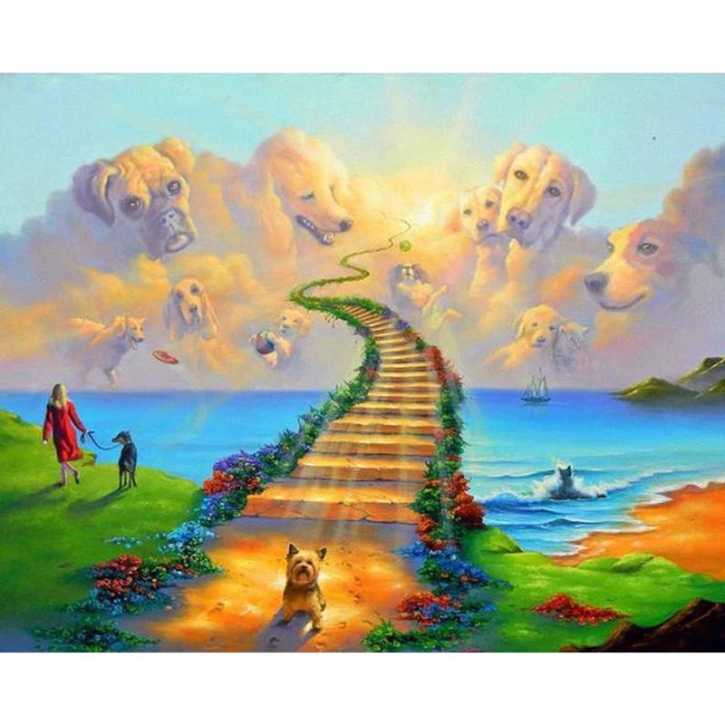 Алмазная 5D картина сделай сам с изображением собаки и неба полноразмерная