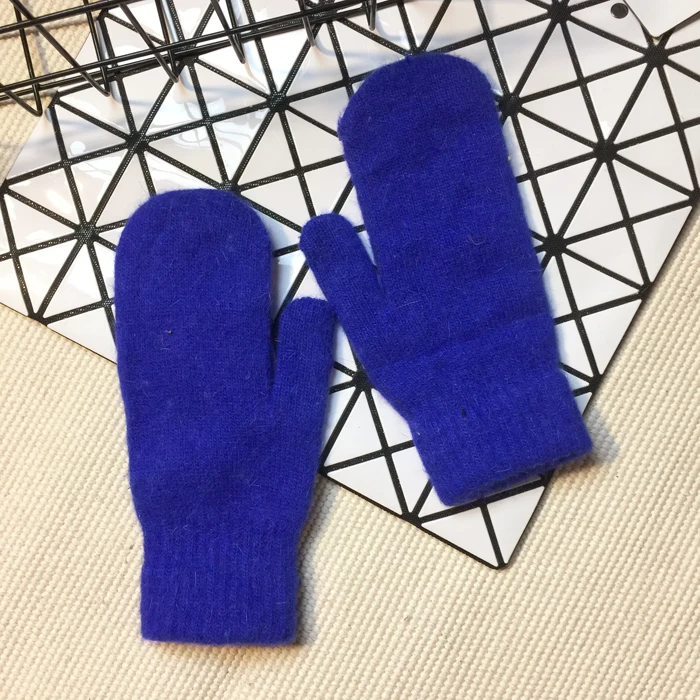 Diy зимние перчатки женские мягкие шерстяные кроличья шерсть теплые вязаные перчатки теплые для девочек яркие цвета варежки удобные