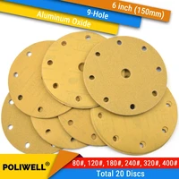 20pcs 3m 236u 6 inch150mm 9 hole 80 400 grit hookloop sanding discs for dry sanding round self adhesive flocking sandpaper