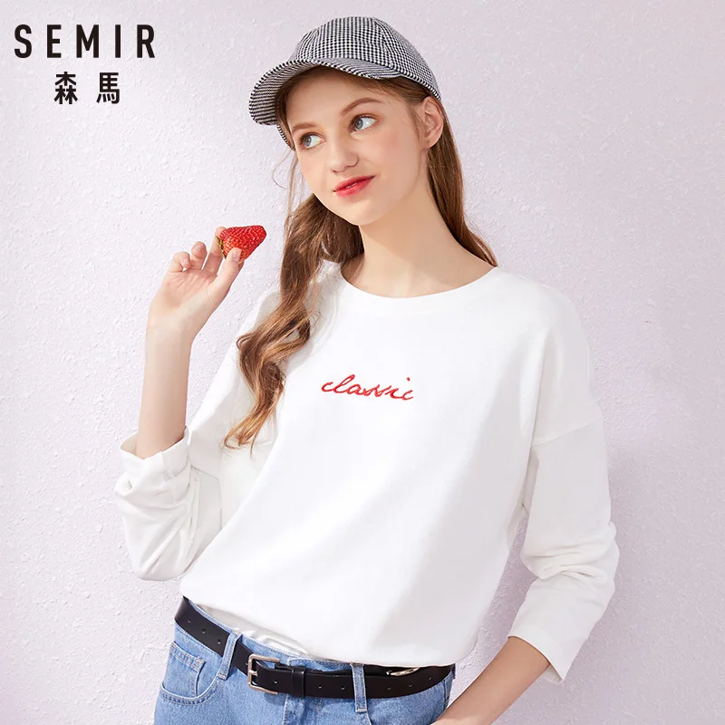 SEMIR Женская футболка из 100% хлопка с длинным графическим рисунком рукавом реглан