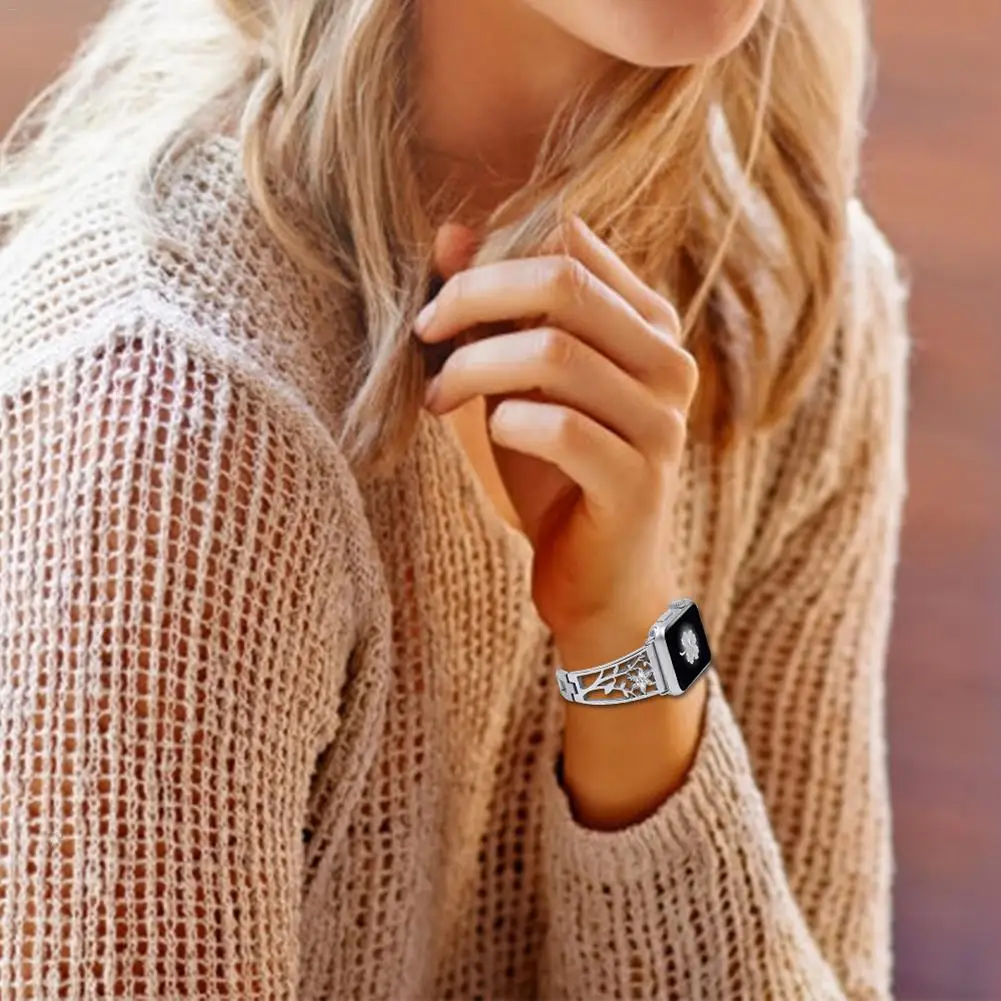Ремешок для часов с бриллиантом Apple Iwatch полые металлические из нержавеющей стали