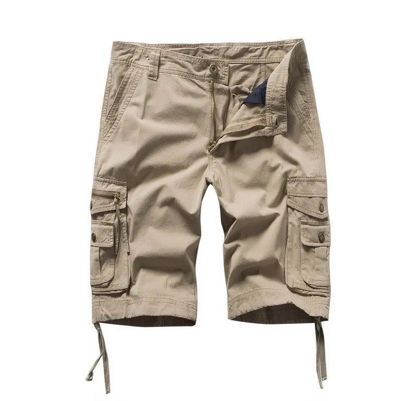 Хаки Fashsiualy бермуды masculina мужские повседневные однотонные пляжные рабочие штаны с карманами Брюки карго шорты мужские - Цвет: Хаки