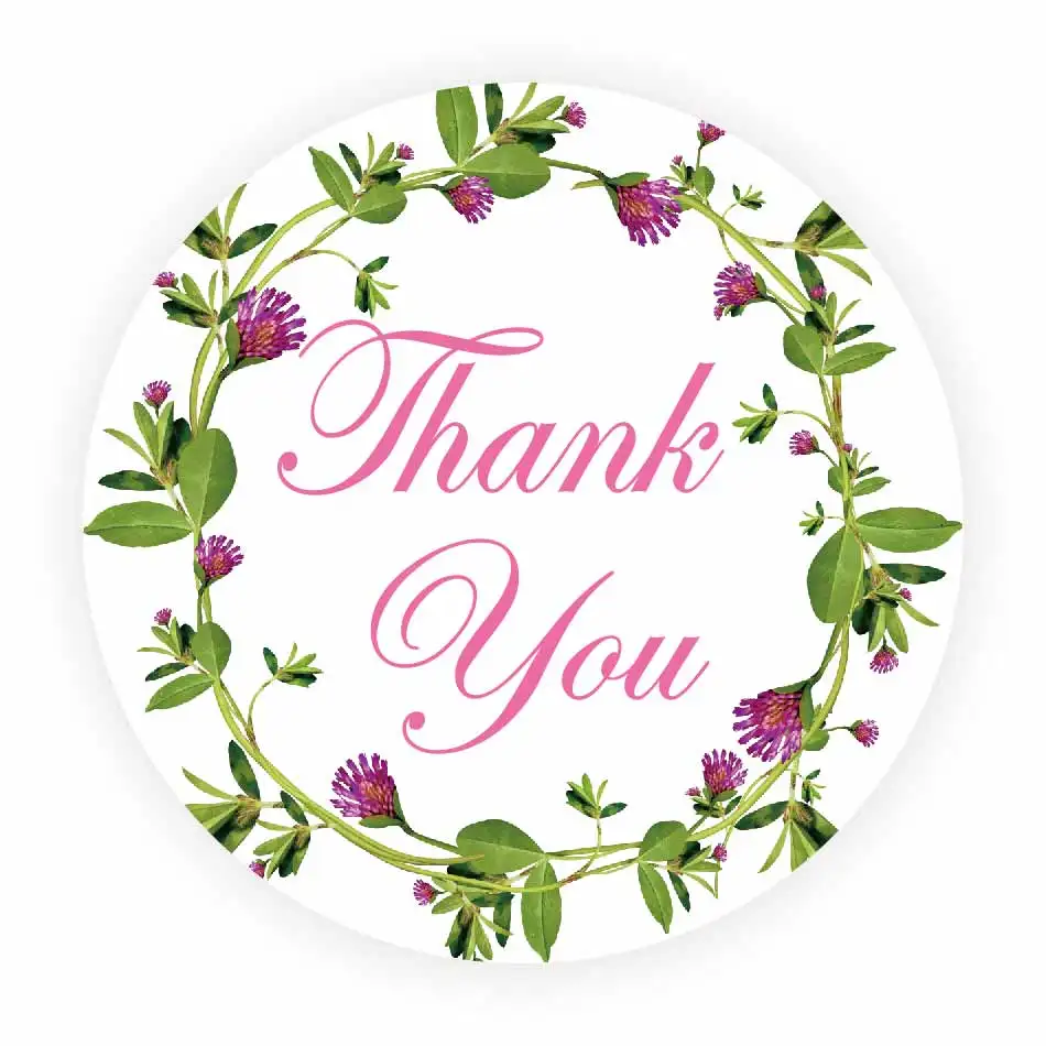 

DouxArt 100pcs 40mm Thank You Stickers Seals Green Garland Wedding Party Decoration Communion Baptism Stickers Labels V016