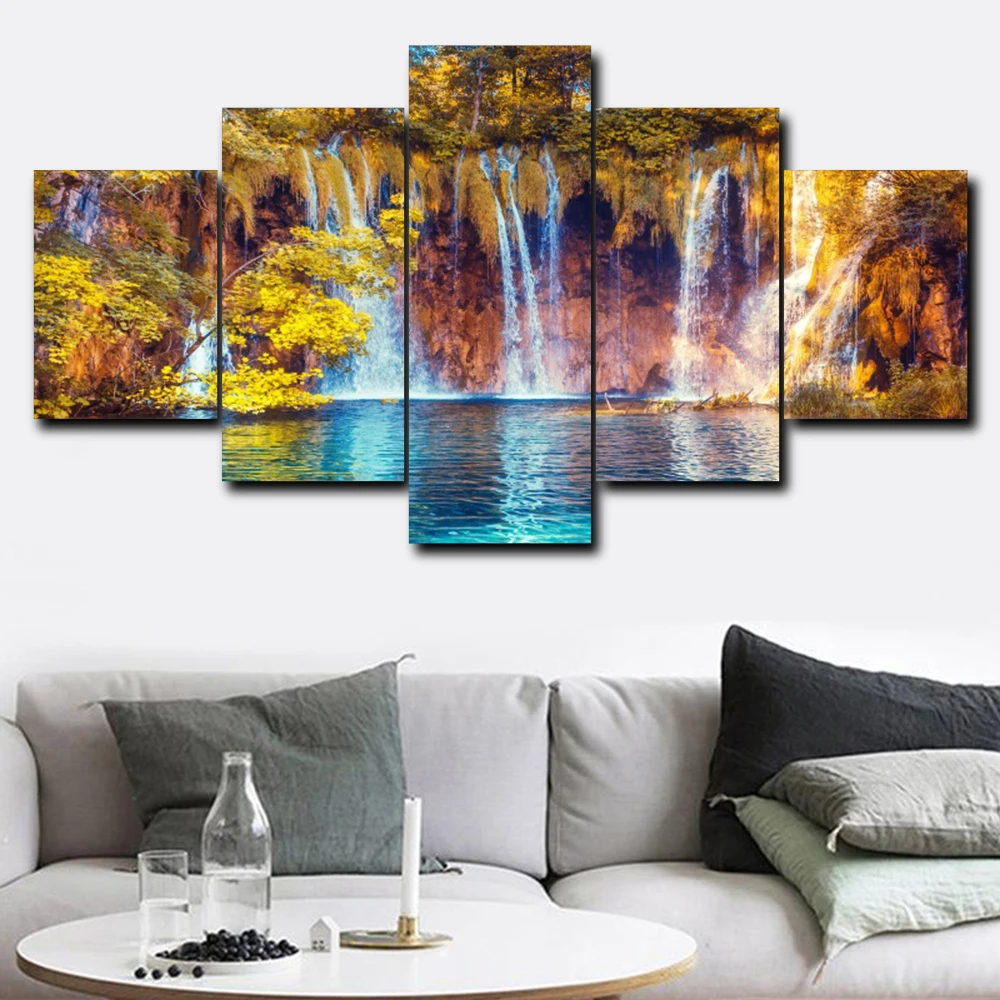 

5 Pcs Forest Lake Scenery Canvas Painting Modern Home Decoration Posters And Prints Wall Art Pictures For Living Room Home Decor