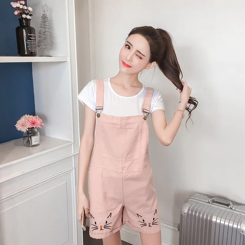 2018 новый Для женщин летние джинсовые шорты деним Harajuku милые Cat Face вышивка