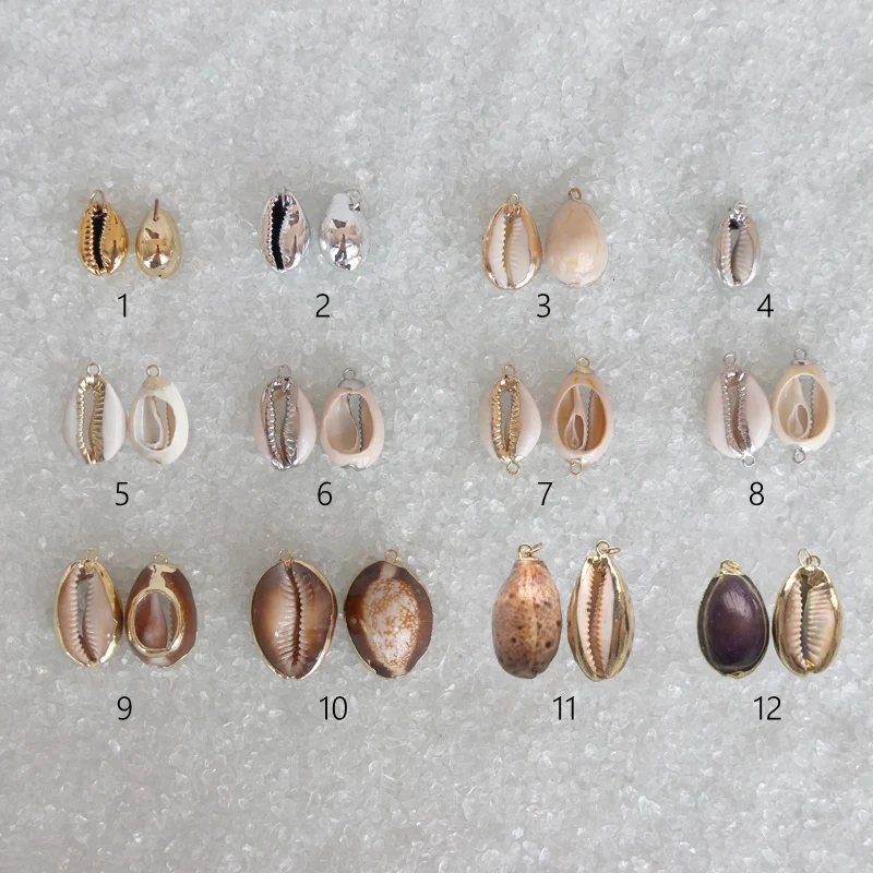 

Free Shipping(10pcs/lot)12 Styles Natural Cowrie Shells Connect Charms Beads Golden Silver Plating For DIY Jewelry Accessories