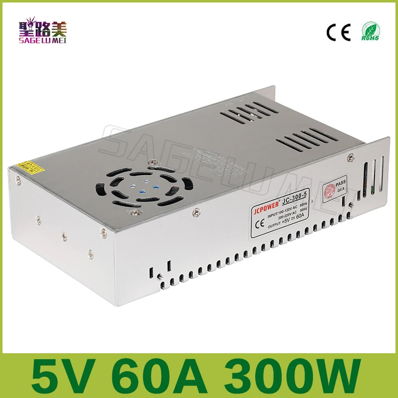 

Free shipping Switching Power Supply Driver Input AC 110-240V output DC 5V 60A 300W for WS2812B WS2801 LED Light Strip