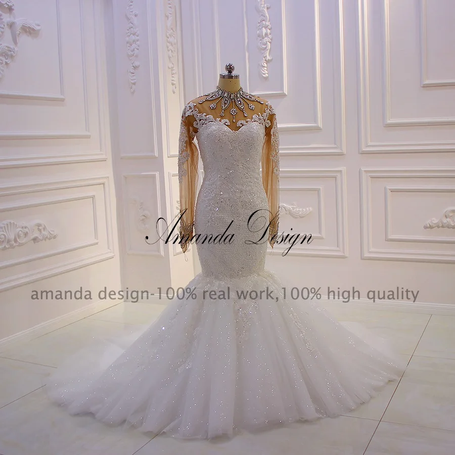 Amanda Design robe свадебное платье с длинными рукавами Аппликации кружевные со стразами