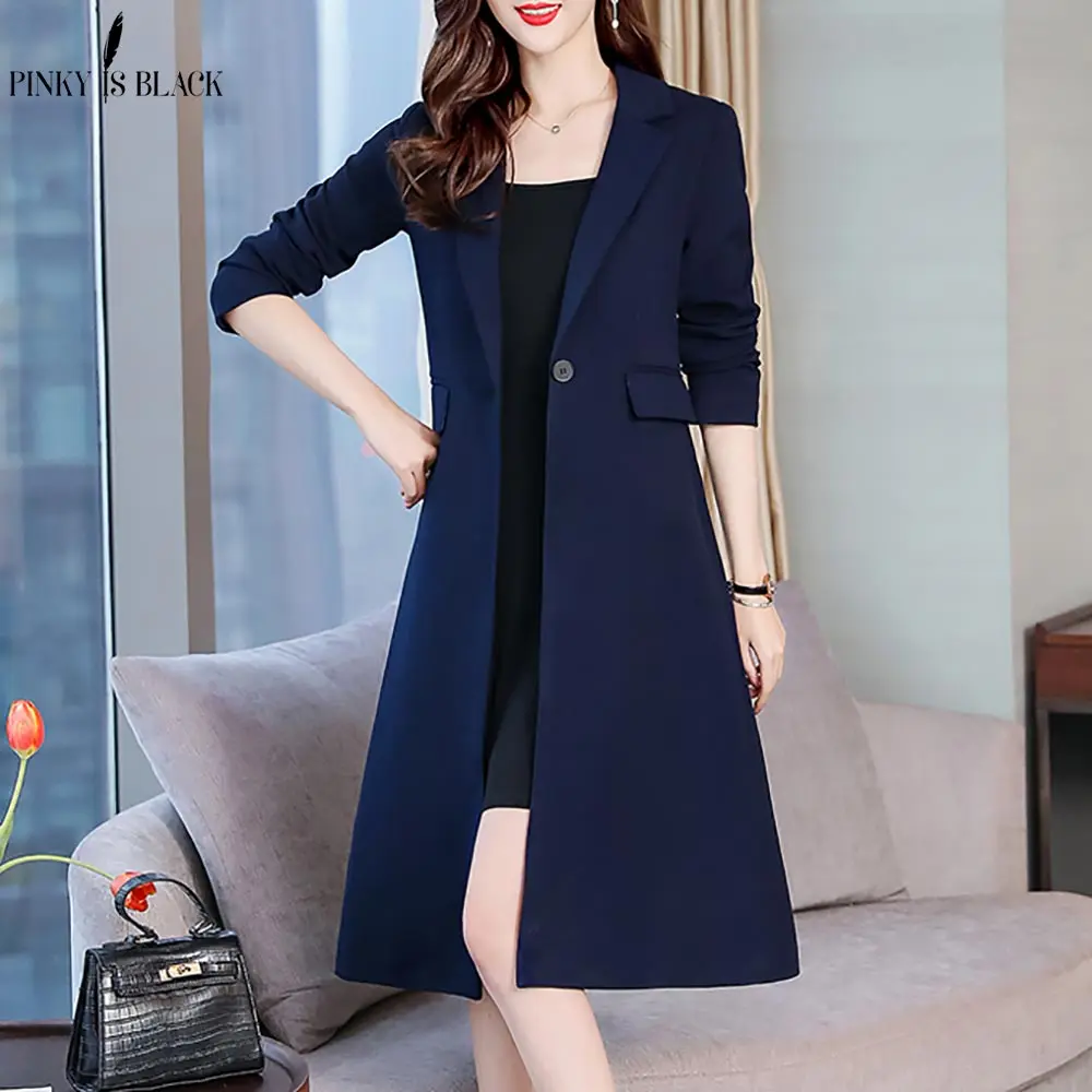 

PinkyIsBlack 2019 Long Trench Coat Elegant OL Office Ladies Trench Coat Women Spring Autumn Coat Blazer Trench For Female
