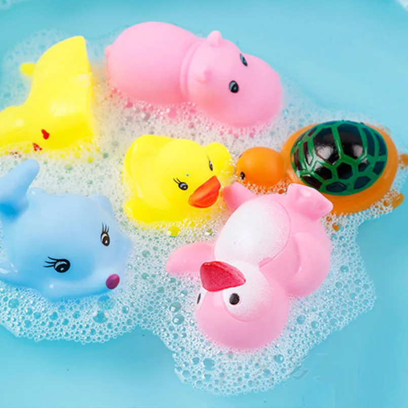 

12Pcs/lot Cute Sound Animal Duck Bath Toy Baby Play Water Squeaky Squeeze Swimming Bathroom Bathing Floating Kids Beach Toy