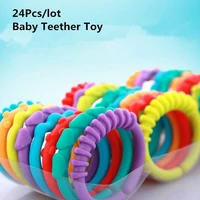 24pcslot baby teether toys baby rattle colorful rainbow rings crib bed stroller hanging decoration educational toys for kids