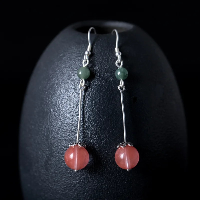 Серьги-капли из серебра 925 пробы с натуральным камнем оригинальный дизайн ручной