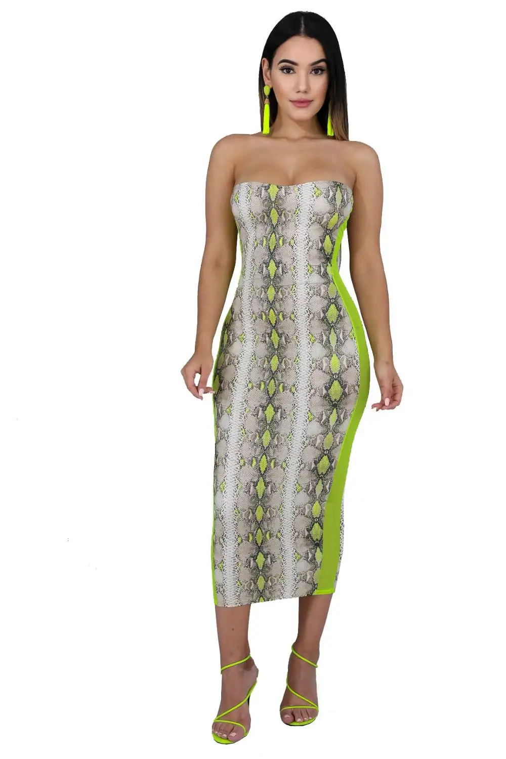 Women Snakeskin Print Bodycon Dress Summer Strapless Evening Party Slim Pencil 2019 Backless Elegant Vestido Plus Size | Женская одежда