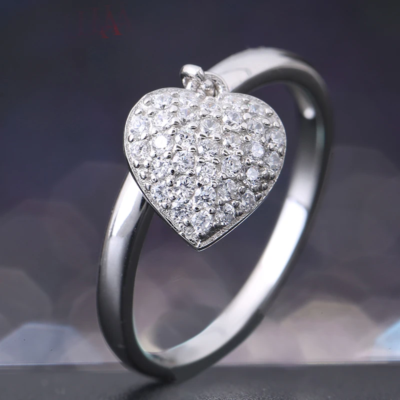 Женское ювелирное изделие из серебра 100% пробы с фианитом|heart rings for women|rings womenheart ring