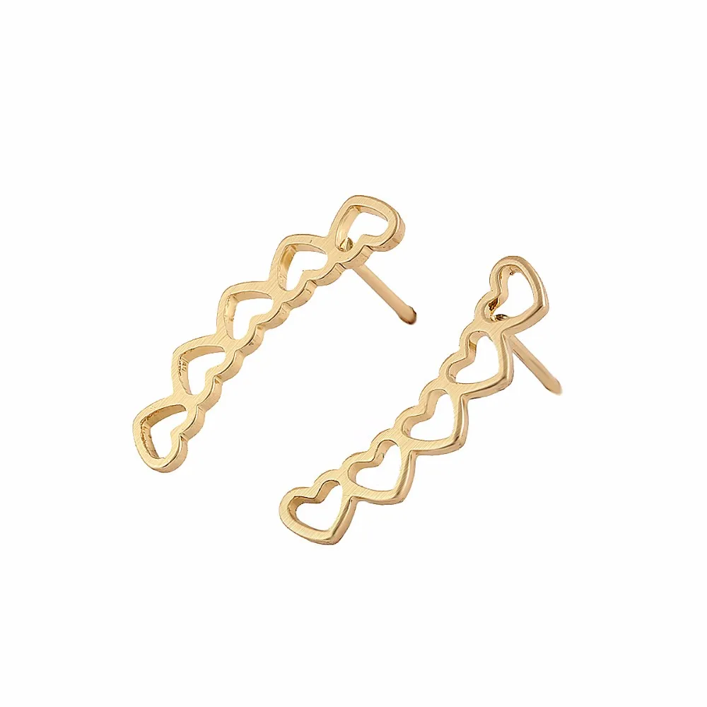 

Wholesale 10Pair/Lot Connected Love Heats Studs Fashion Long Brincos Jewellery Silver Gold Pink Gold-color For Women Gift