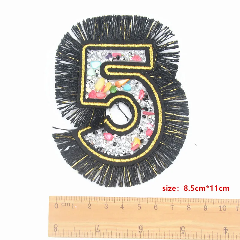 10Pcs/Lot Exquisite Rhinestones Pattern Number 5 Iron On Patches Hotfix Transfer Motifs Design Diy Applique For Hat Garment Bag | Дом и сад