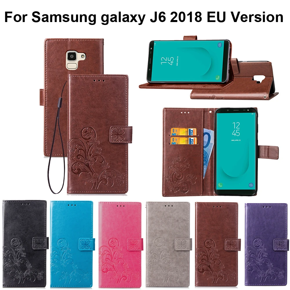 Чехол-книжка из искусственной кожи с Рисунком Клевера удачи для Samsung galaxy J6 2018 EU