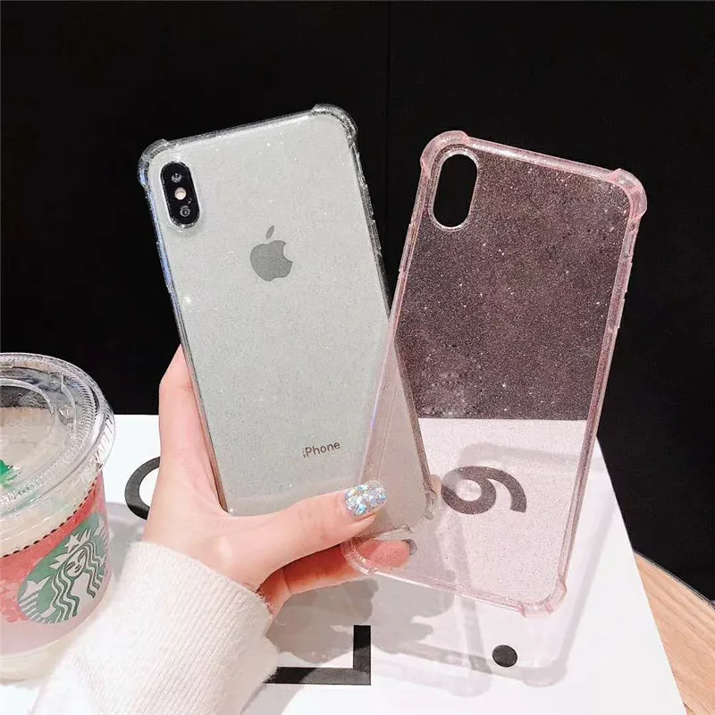 ROHDEA Glitter Phone Case for iphoneXS max Anti-knock Transparent iphone6 6plus 7 8plus XS XR Soft TPU Shiny Back Cover |