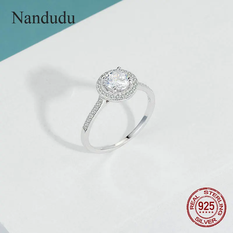 Nandudu 925 пробы серебро круглый форма сияющая элегантность ясно CZ цветок палец