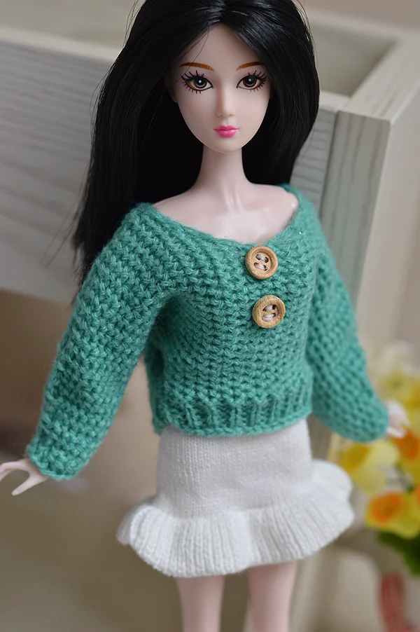Зеленый свитер + белая юбка вязаный шерстяной с ворсом зимняя одежда комплект