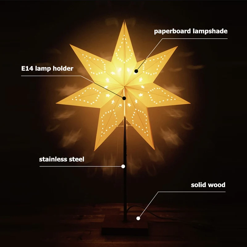 Led Desk Lamp Table Light Paper Star Wood Nordic Design of Modern Retro Minimalist Bedside Living Room Lamps | Лампы и освещение