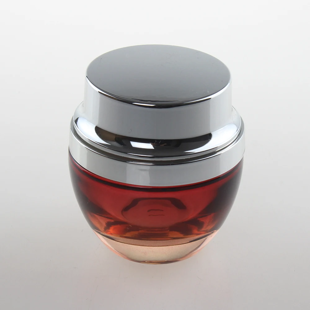 50pcs 50g red glass cream jar with shiny silver aluminum lid, 50 gram cosmetic jar, packing for sample/eye cream, 50g bottle