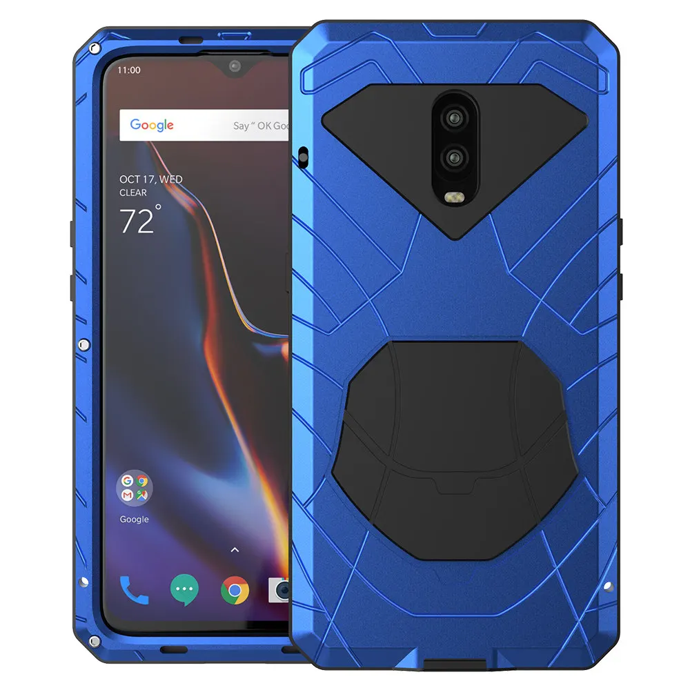 Blue Для Oneplus 6 6 T твердый корпус для телефона Алюминиевый металлический протектор экрана из закаленного стекла OnePlus 7 7Pro крышка сверхмощная защита - Цвет: Blue