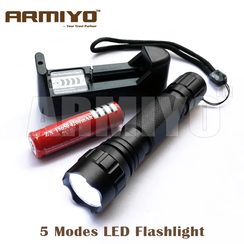 Armiyo 501B 5 режимов (Hi Mid Low Strobe SOS) светодиодный тактический вспышки светильник 1300