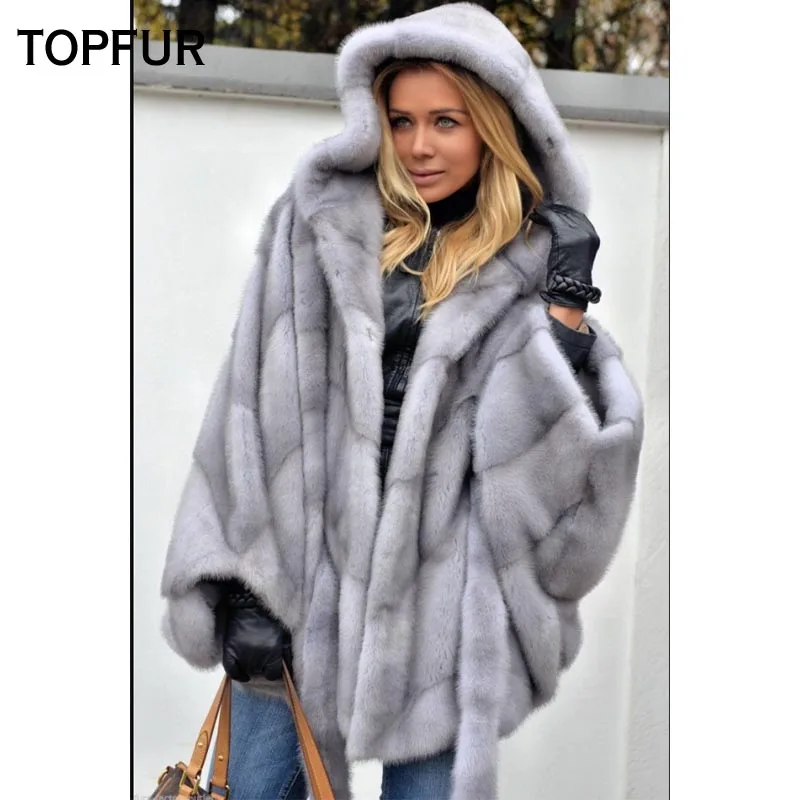Новое поступление однотонное подлинное женское меховое пальто TOPFUR натуральная