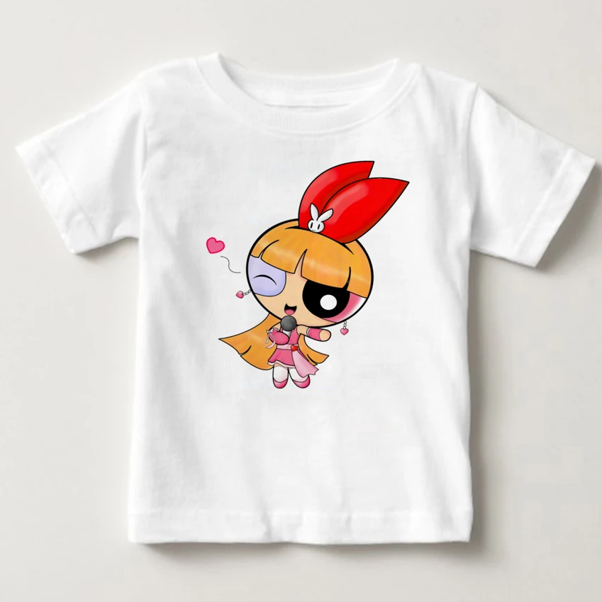 Powerpuff/футболка для девочек детская футболка из чистого хлопка с короткими рукавами и круглым вырезом Детская рубашка Милая футболка одежда для маленьких девочек, MJ