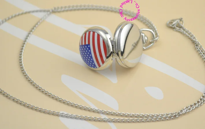 

picture silver the America us flag Pocket Watch Necklace watches hournew Fashion Wholesale good quality Women lady antibrittle
