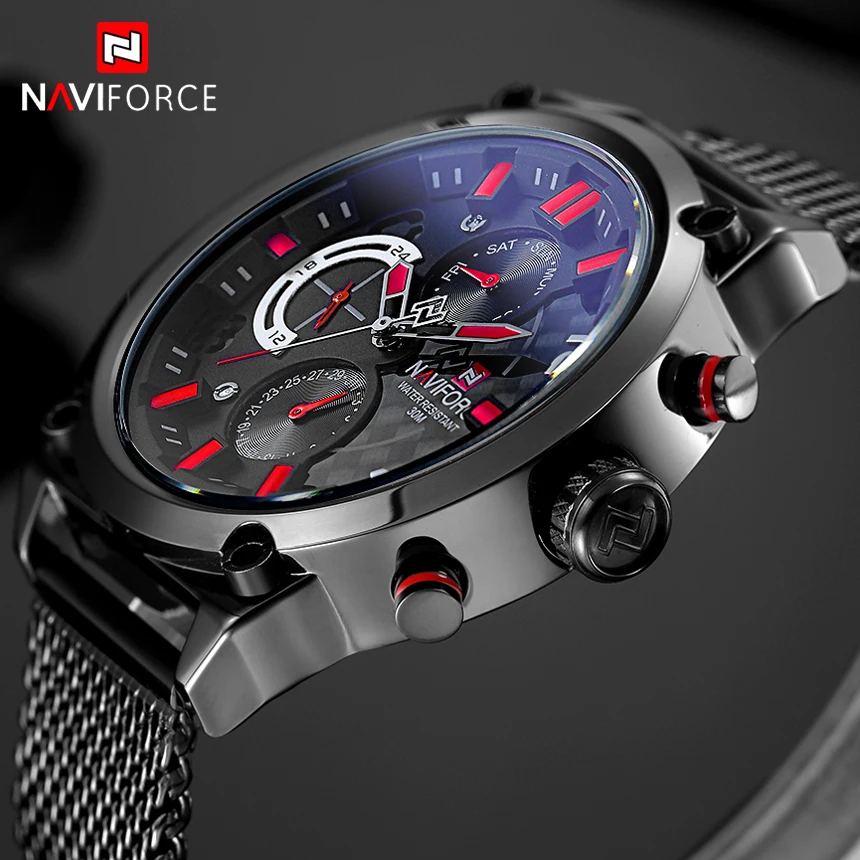 NAVIFORCE модные повседневные кварцевые часы мужские 30 м водонепроницаемые