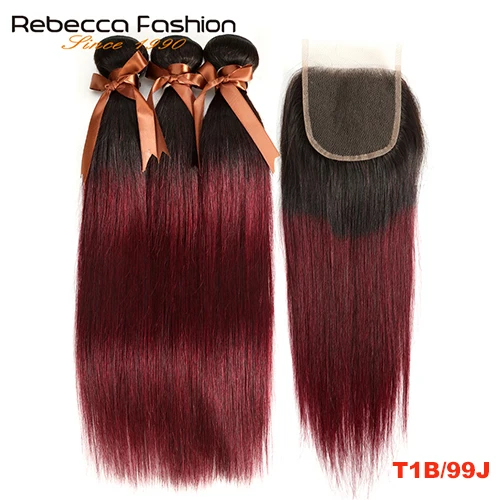 Rebecca Ombre пряди с застежкой два тона 1B/99J 1B/27 1B/30 цветов бразильские прямые волосы 3 пряди с застежкой - Цвет: T1B 99J
