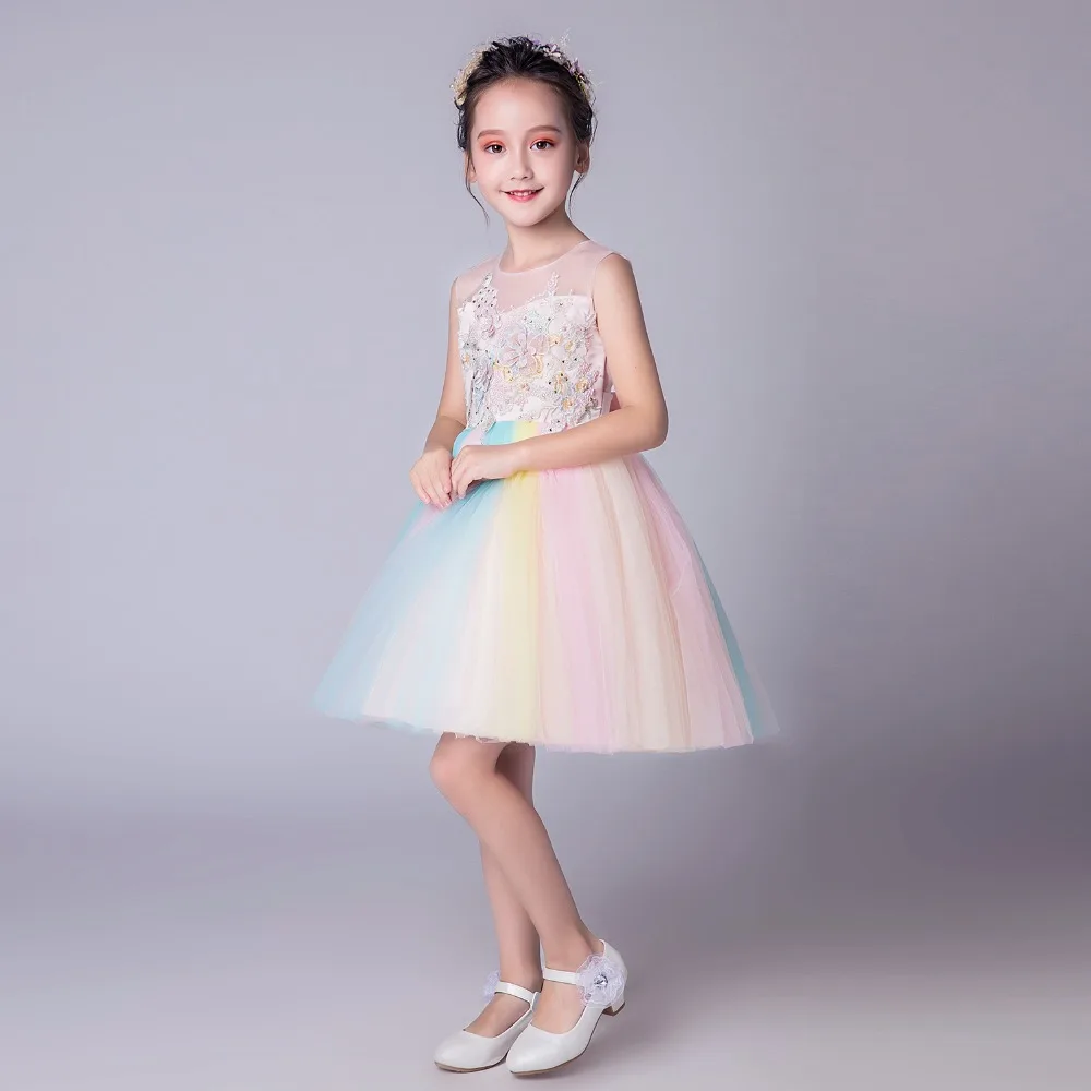 Colorful rainbow dress for teens girl elegant princess birthday and wedding of honor large sizes ceremony | Детская одежда и обувь
