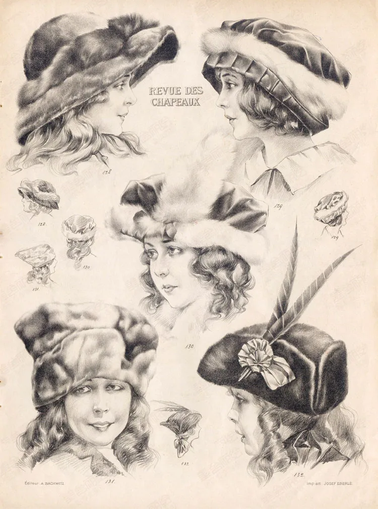 Эскиз Европейская красота ретро модная шляпа винтажная Ретро Картина на холсте