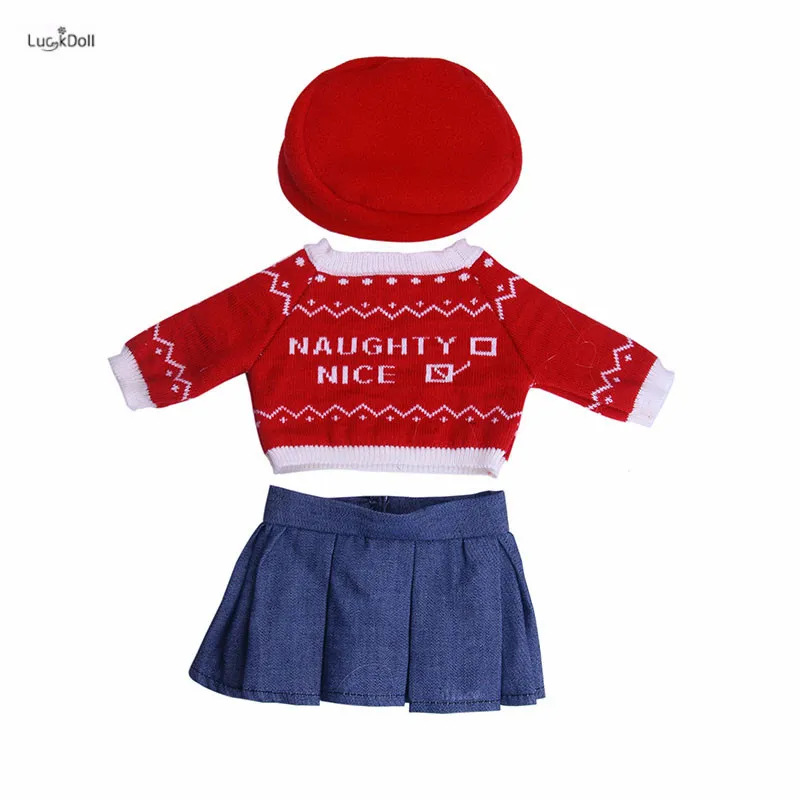 LUCKDOLL Красный Модный комплект шапка + свитер юбка сапоги для 18 дюймовые аксессуары
