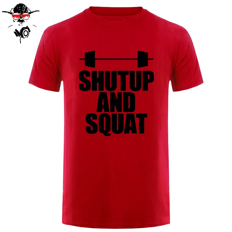 Shut Up And Squat Мужская футболка из хлопка, летняя повседневная футболка с коротким рукавом и круглым вырезом, мужские топы, футболки высокого качества - Цвет: red black