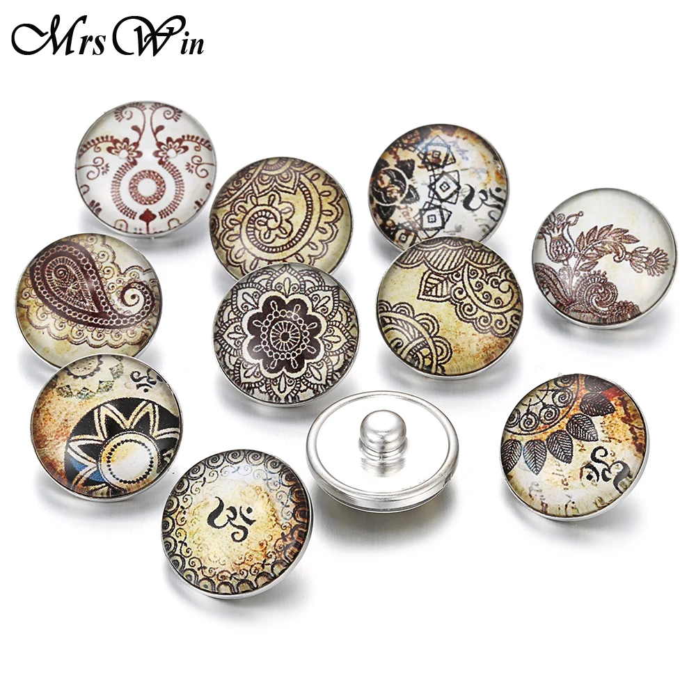 10pcs/Lot New Snap Jewelry Exotic Kaleidoscope Flower Theme 18mm Glass Buttons Fit Bracelet Bangles | Украшения и аксессуары