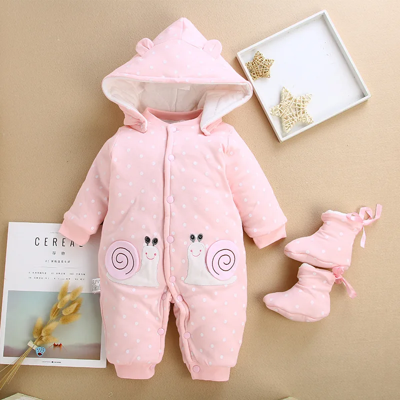 romper with shoes Новорожденных зимняя одежда комбинезон для мальчиков, для малышей хлопковые толстовки с капюшоном, детский зимний комбинезон для новорожденных девочек; комбинезон+ головной убор+ обувь, комплект одежды из 3 предметов - Цвет: romper with shoes
