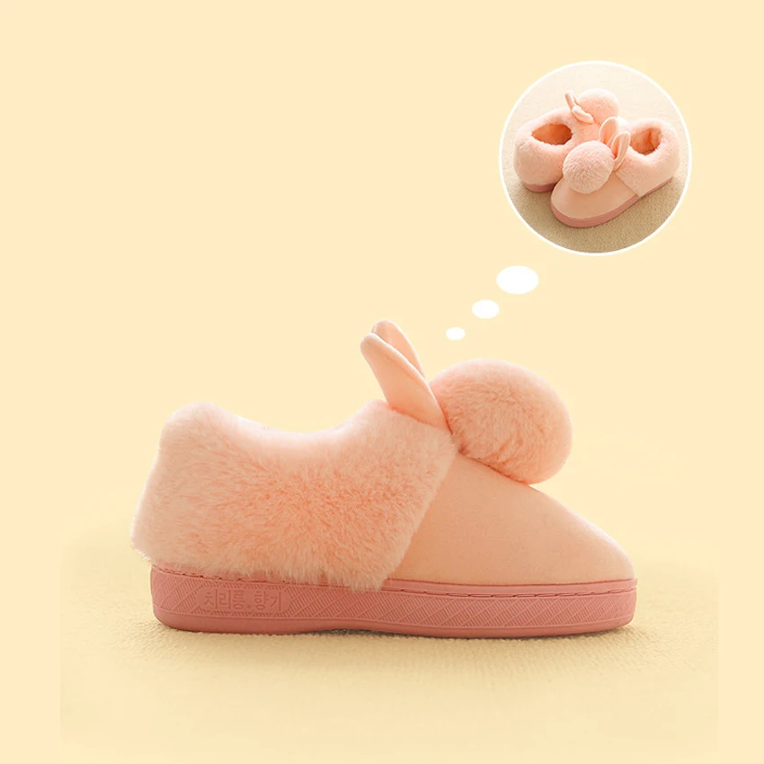 Детские зимние теплые домашние тапочки мультфильм кролик уши Нескользящая