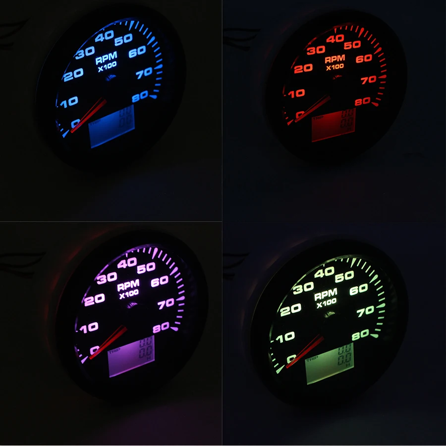 

85mm Tachometer 0~8000RPM 8 color Backlight Vessel tacho Gauge With Hourmeter Truck Car Boat Auto Rev Counter