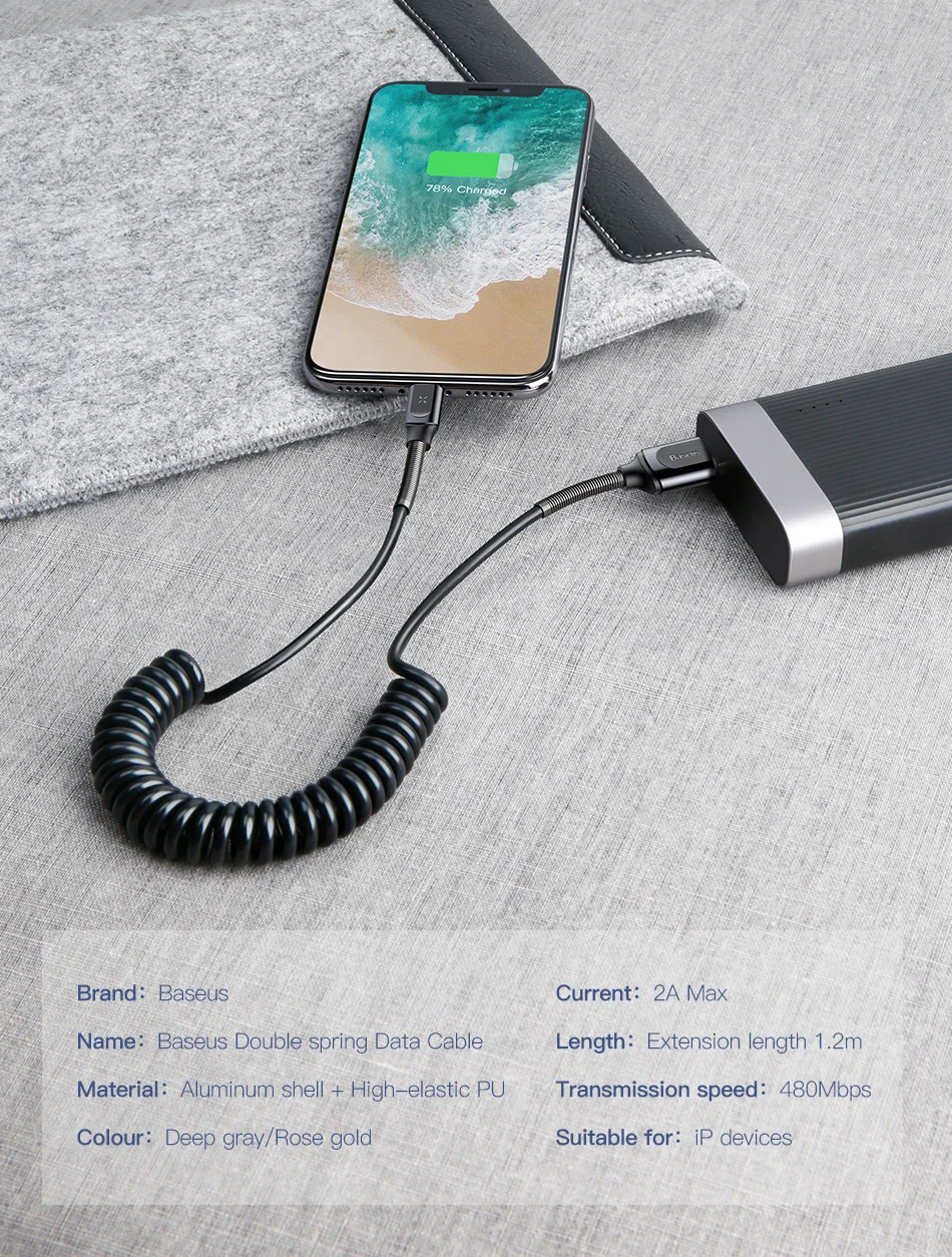 Baseus USB кабель выдвижной пружинный кабель для iPhone X XS Max XR 8 7 6 Plus Быстрая зарядка кабель для зарядного устройства провод кабель для передачи данных адаптер